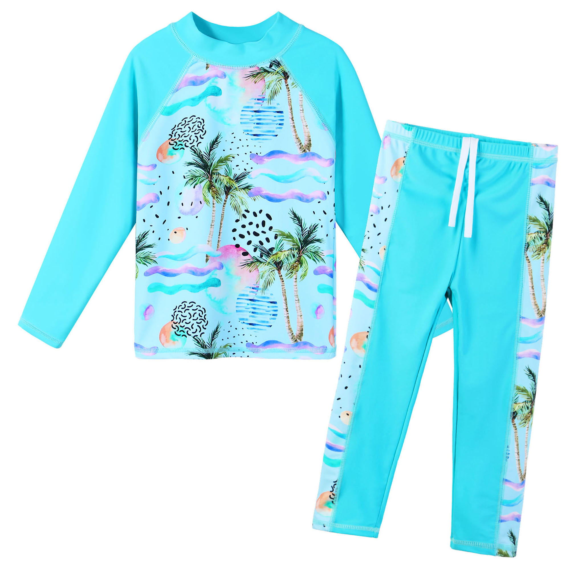 Girls Swimsuit UPF 50+ Cyan Rash Guard Shirts 3-12 Years